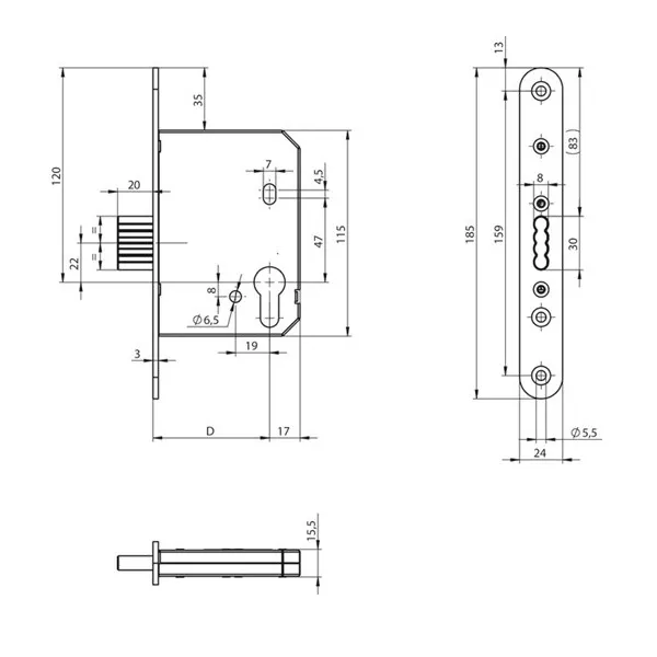 Assa Abloy N1003/55/20 / корпус врезного замка: купить в Москве