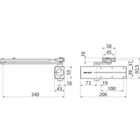 Assa Abloy DC 140---EV1 с рычажной тягой  silver/ доводчик для внутренних дверей с макс весом 100 кг: купить в Москве