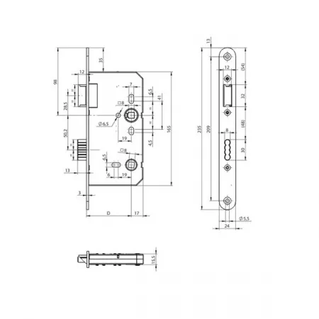 Assa Abloy N1001/55/20 / корпус врезного замка сантехнический: купить в Москве
