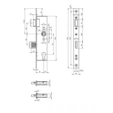 Assa Abloy N1500-PF1/92/40/8/24 / корпус врезного замка для профильных дверей: купить в Москве