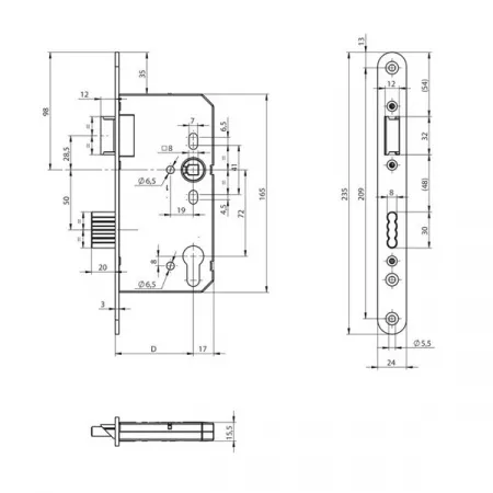 Assa Abloy N1050/55/20 / корпус врезного замка: купить в Москве